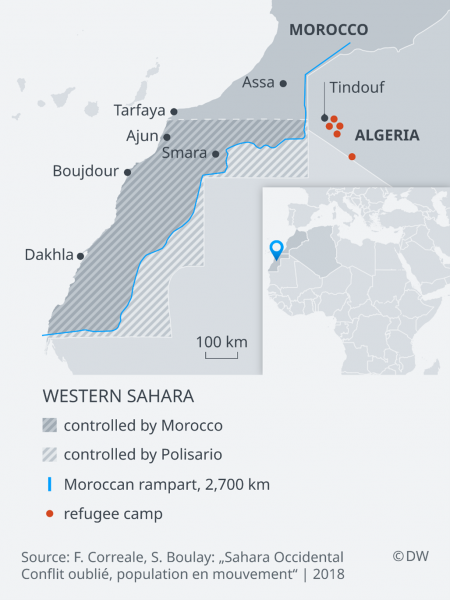 A Map explaining the zones controlled by both sides along with the buffer line (DW) 