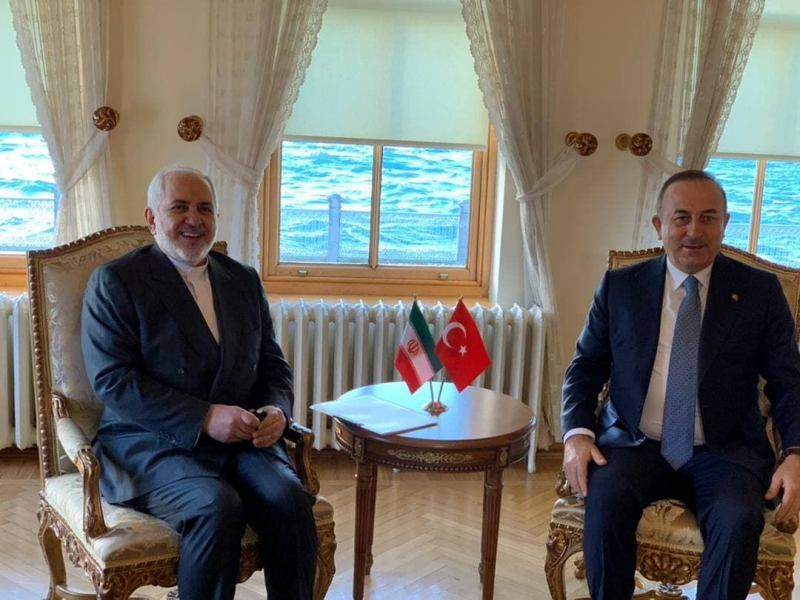 Iranian Foreign Minister Mohammad Javad Zarif in a meeting with his Turkish counterpart Mevlut Cavusoglu 