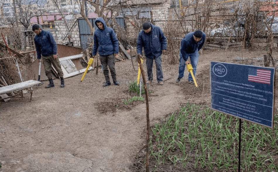Sasha's BAC team clearing a garden in Stepanakert