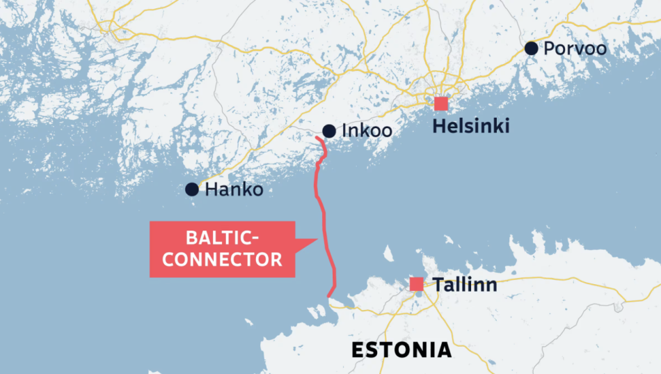 The Balticconnector marine gas pipeline opened in 2020 between Paldiski, Estonia and Inkoo, Finland. OpenStreetMap