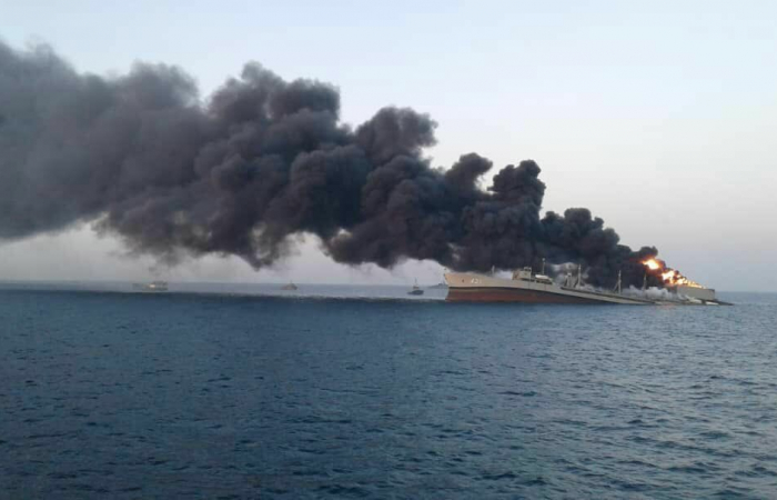 Large Iranian navy ship sinks after fire