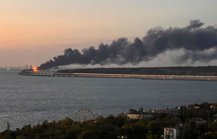 Massive explosion collapses Crimea road bridge