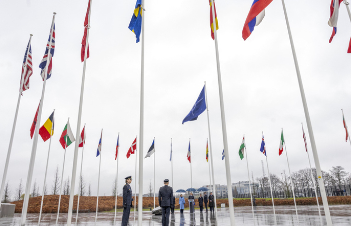 Swedish flag flies at NATO headquarters
