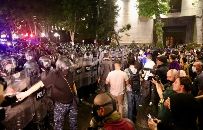 Opposition leader amongst those injured after police break up anti government protests in Georgia