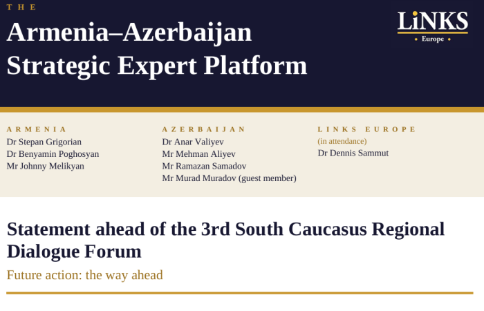 The Armenia-Azerbaijan Strategic Expert Platform  Statement ahead of the 3rd South Caucasus Regional Dialogue Forum