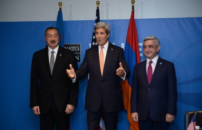 Kerry meets with Aliev and Sargsyan at NATO Summit and calls for a more formal negotiation process to resolve Karabakh conflict.