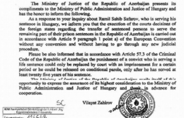 Hungary shifts blame for Safarov's debacle on Azerbaijan