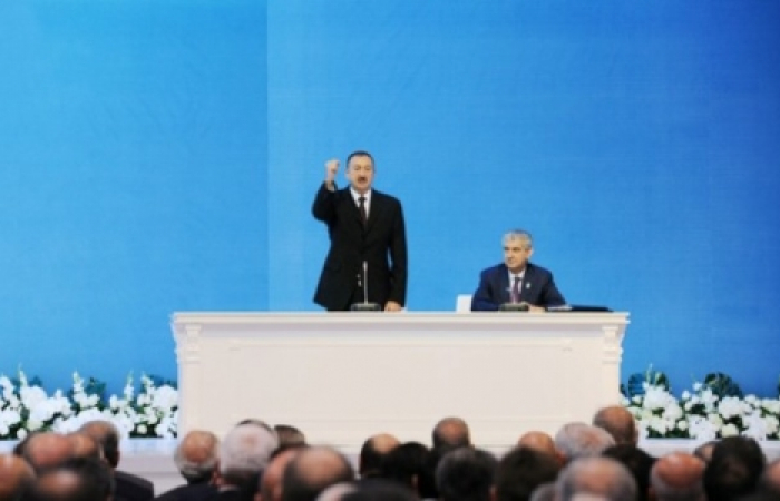 Aliev lashes out at opposition as he accepts nomination for third term.