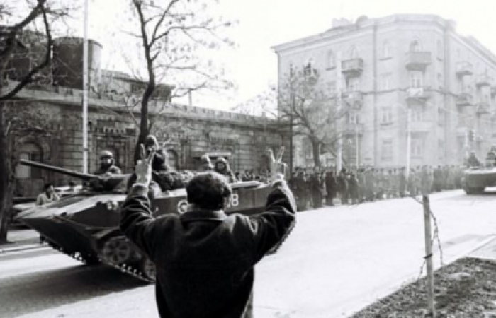 Azerbaijan commemorates Black January. On 20 January 1990 twenty-six thousand Soviet troops entered Baku, crushing popular protests .