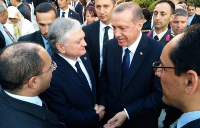Turkish President Erdogan meets Armenian Minister at inauguration.