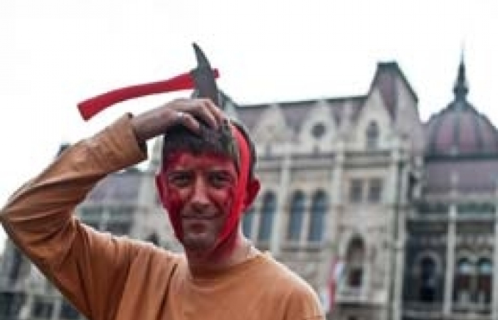 A big protest action held in front of Hungarian Parliament building